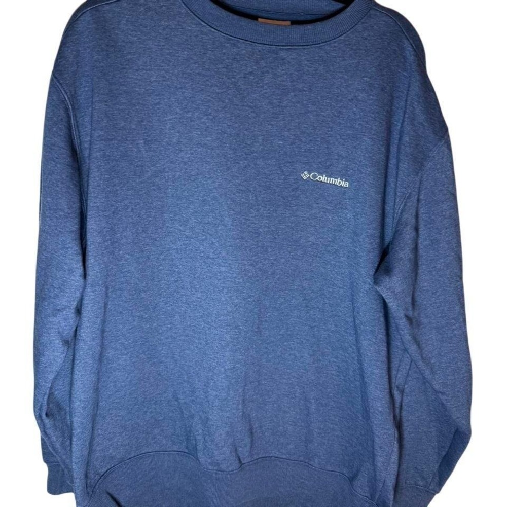 Columbia Mens Blue Heathered Crewneck Sweatshirt Embroidered Logo Size L